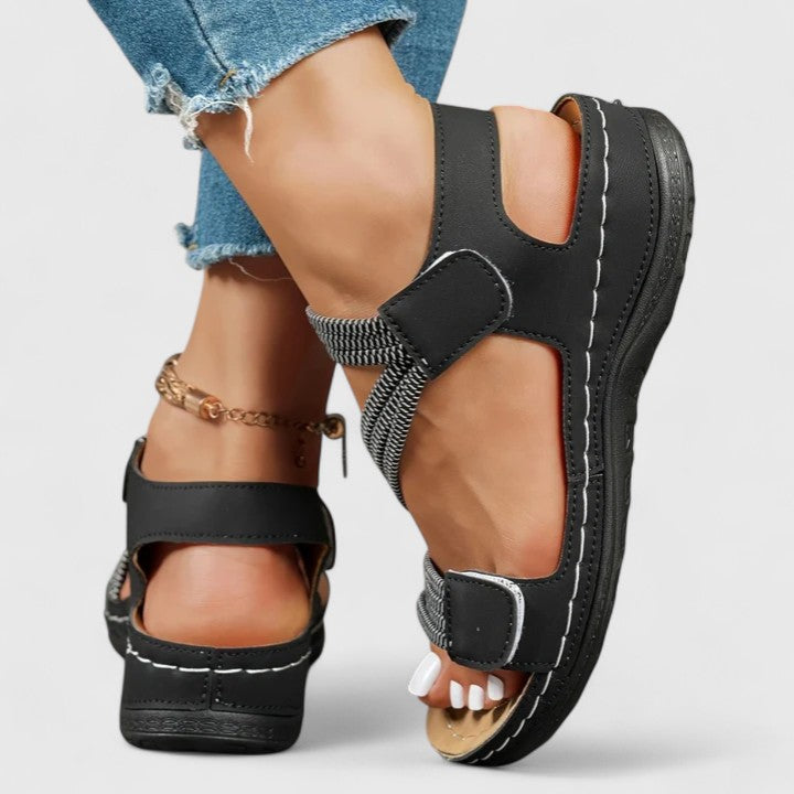 Women's Sheina Three-Strap Velcro Open-Toe Wedge Sandals