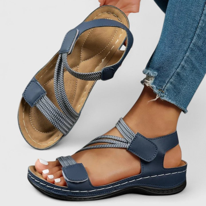 Women's Sheina Three-Strap Velcro Open-Toe Wedge Sandals