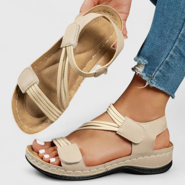 Women's Sheina Three-Strap Velcro Open-Toe Wedge Sandals