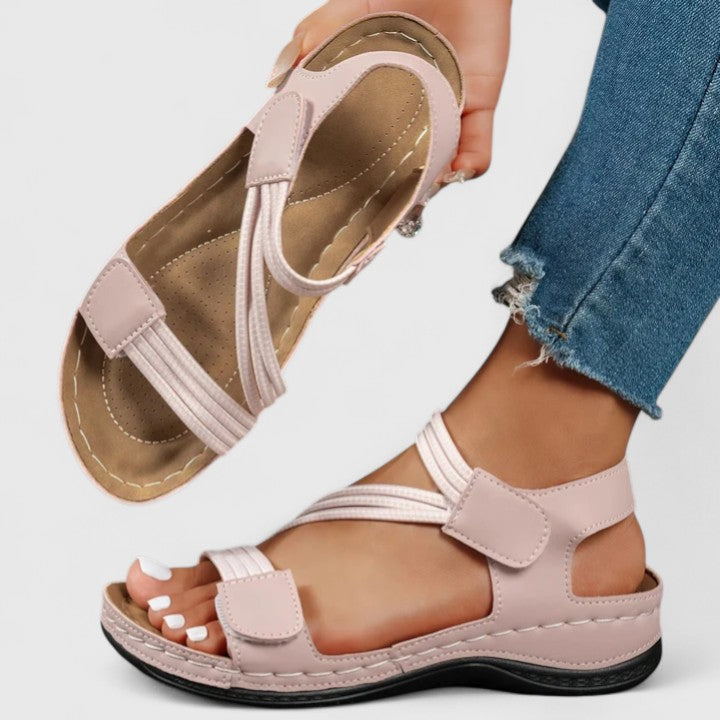 Women's Sheina Three-Strap Velcro Open-Toe Wedge Sandals