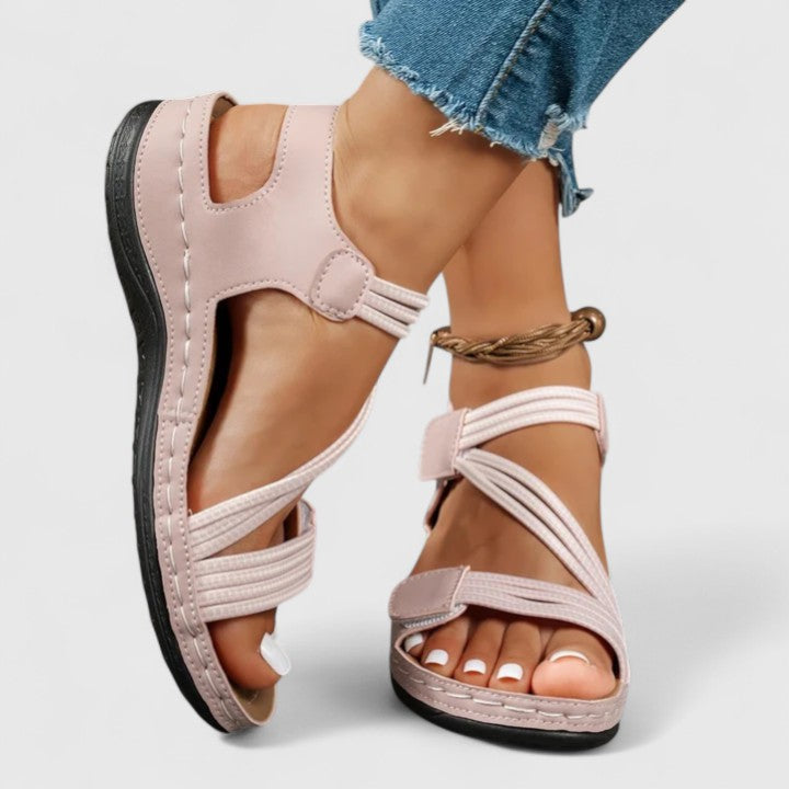 Women's Sheina Three-Strap Velcro Open-Toe Wedge Sandals