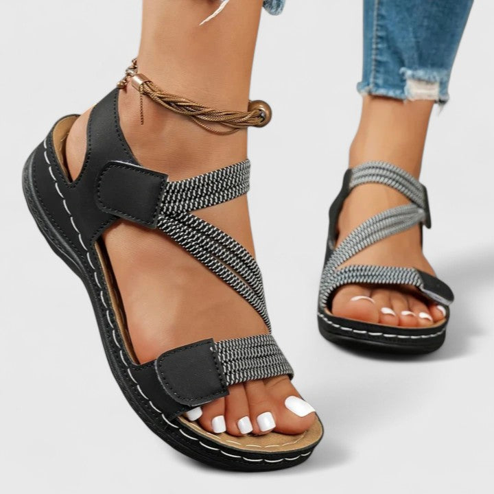 Women's Sheina Three-Strap Velcro Open-Toe Wedge Sandals
