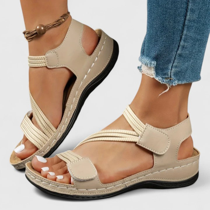 Women's Sheina Three-Strap Velcro Open-Toe Wedge Sandals
