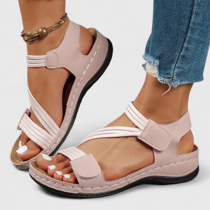 Women's Sheina Three-Strap Velcro Open-Toe Wedge Sandals