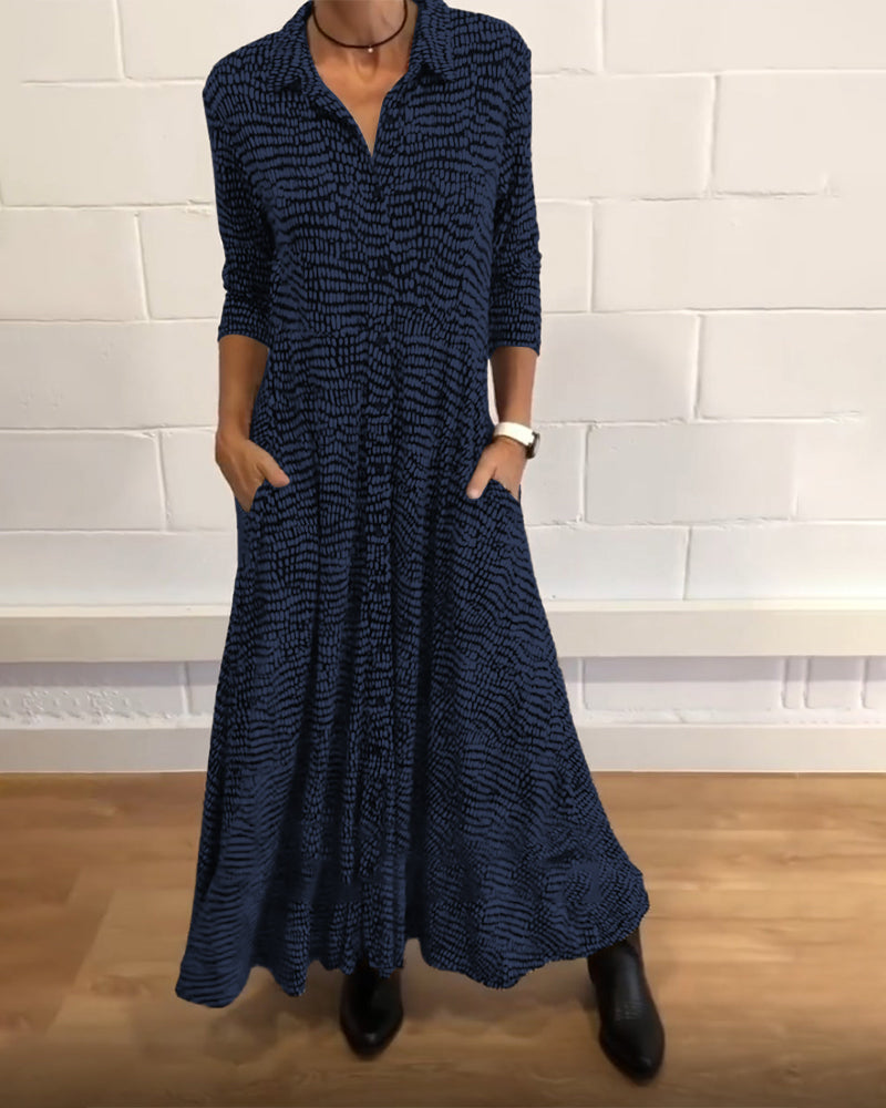 Women's Sloane | Printed Collared Button-Front Midi Dress with Side Pockets