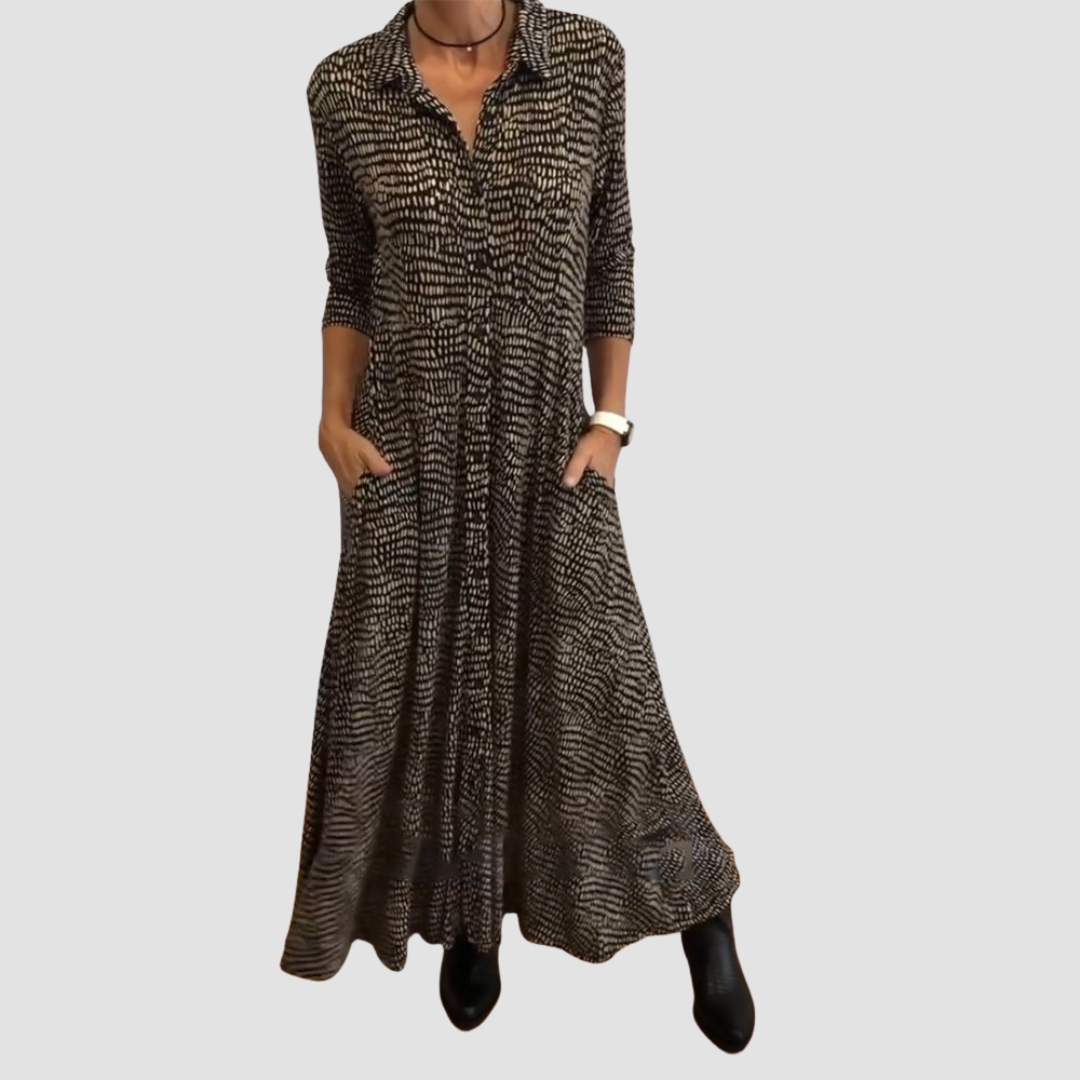 Women's Sloane | Printed Collared Button-Front Midi Dress with Side Pockets