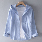 Women's Striped Hooded Button-Front Shirt with Long Sleeves