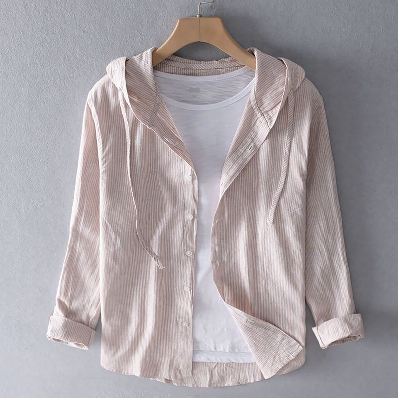 Women's Striped Hooded Button-Front Shirt with Long Sleeves