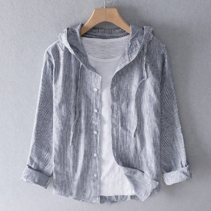 Women's Striped Hooded Button-Front Shirt with Long Sleeves