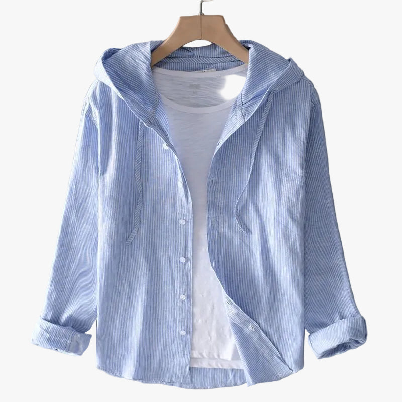 Women's Striped Hooded Button-Front Shirt with Long Sleeves