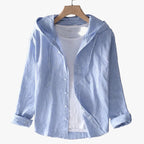 Women's Striped Hooded Button-Front Shirt with Long Sleeves