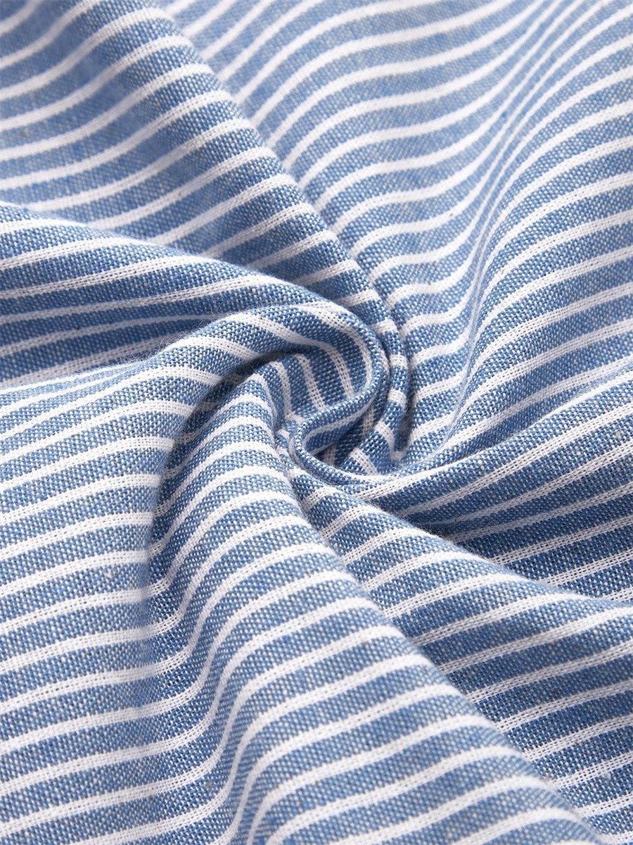 Women's Striped Short-Sleeve Midi Dress with Button Detail and Pockets