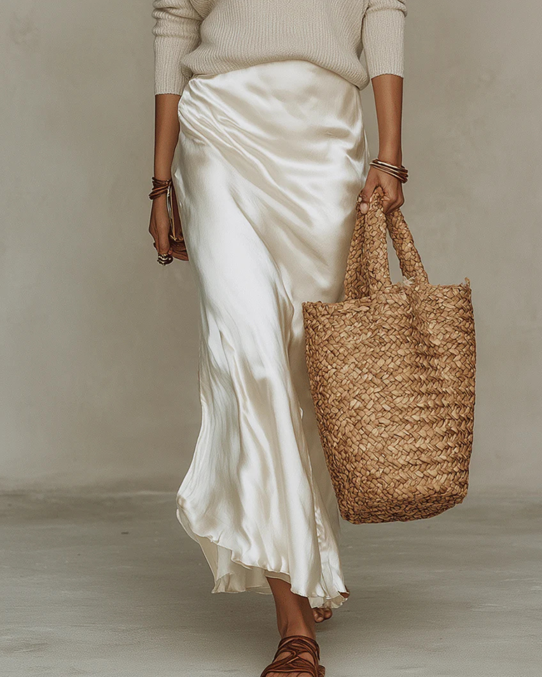 Women's V-Neck Knit Sweater and Slip Maxi Skirt Two-Piece Set