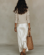 Women's V-Neck Knit Sweater and Slip Maxi Skirt Two-Piece Set