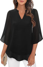 Women's V-Neck Petal Sleeve Flowy Blouse