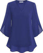 Women's V-Neck Petal Sleeve Flowy Blouse