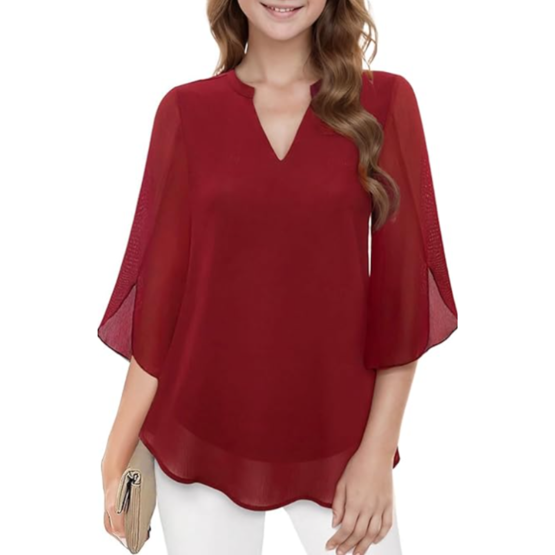 Women's V-Neck Petal Sleeve Flowy Blouse