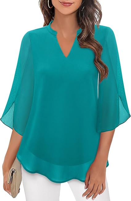 Women's V-Neck Petal Sleeve Flowy Blouse