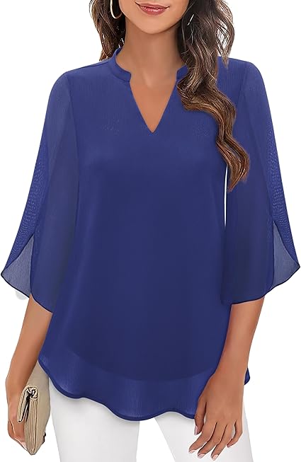 Women's V-Neck Petal Sleeve Flowy Blouse