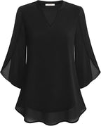 Women's V-Neck Petal Sleeve Flowy Blouse