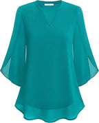 Women's V-Neck Petal Sleeve Flowy Blouse