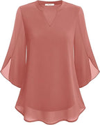Women's V-Neck Petal Sleeve Flowy Blouse