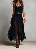 Women's V-Neck Sleeveless Tank Top and Sheer Tulle Maxi Skirt Two-Piece Set