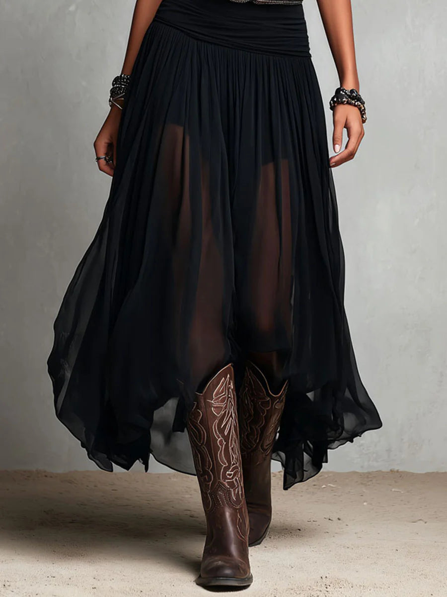 Women's V-Neck Sleeveless Tank Top and Sheer Tulle Maxi Skirt Two-Piece Set