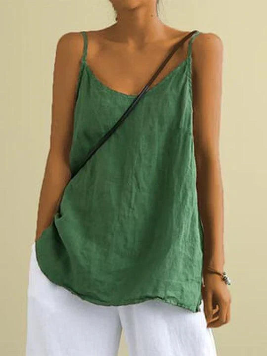 Women's V-Neck Spaghetti Strap Cami Top with Curved Hem