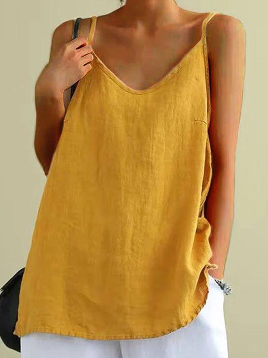 Women's V-Neck Spaghetti Strap Cami Top with Curved Hem