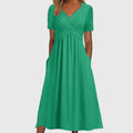 Women's Viola Cross-Ruched V-Neck A-Line Tummy Control Midi Dress with Pockets