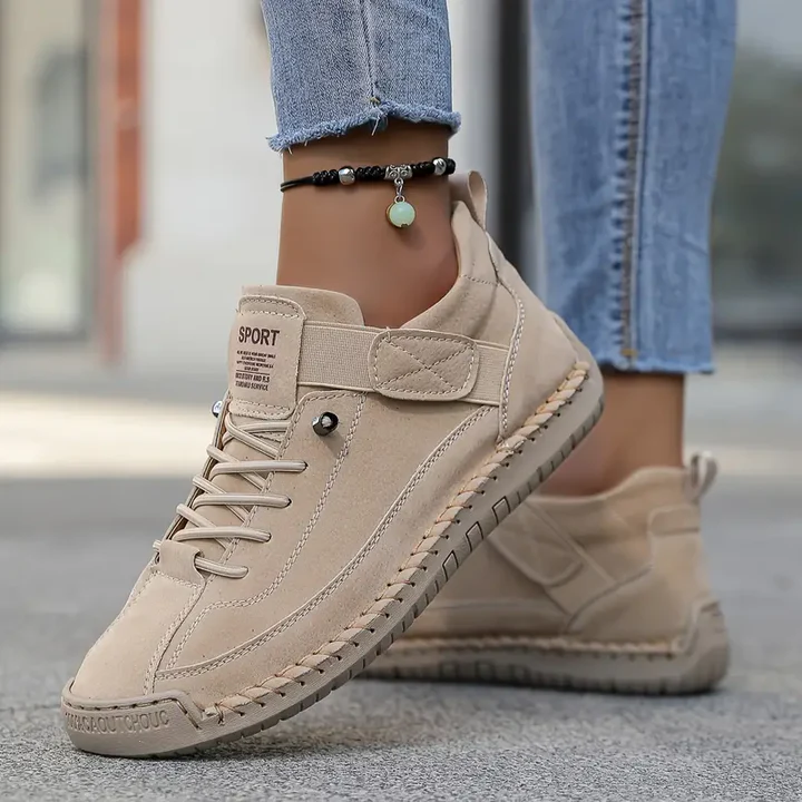 Women's Wide-Fit Slip-On Low-Top Sneakers with Velcro Tab and Stitched Sole