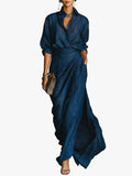 Women's Woven Button Shirt and Wrap Maxi Skirt Two-Piece Set