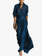 Women's Woven Button Shirt and Wrap Maxi Skirt Two-Piece Set