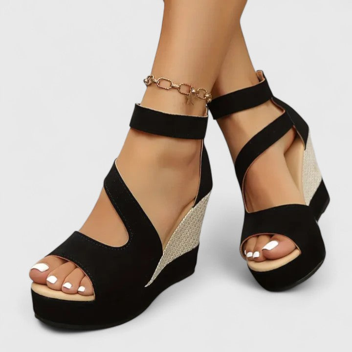 Women's Woven Texture Elastic Strap Wedge Sandals