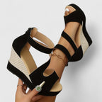 Women's Woven Texture Elastic Strap Wedge Sandals