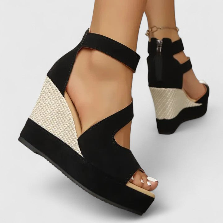 Women's Woven Texture Elastic Strap Wedge Sandals