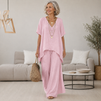 Women's Wren | V-Neck Asymmetric Hem Tunic and Wide-Leg Two-Piece Set