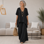 Women's Wren | V-Neck Asymmetric Hem Tunic and Wide-Leg Two-Piece Set