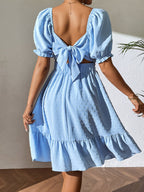 Women's Knee-Length Dress with Short Puff Sleeves