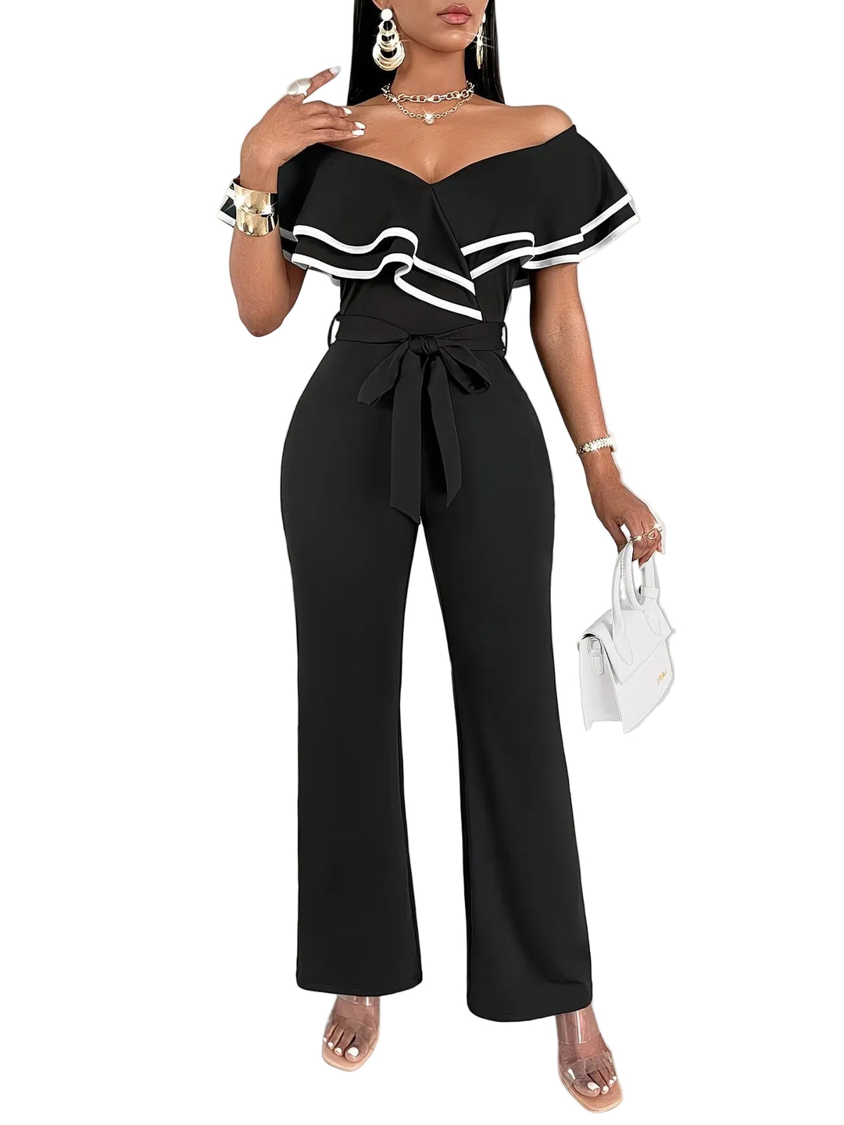 Women's Off-Shoulder Wide-Leg Jumpsuit with Belt