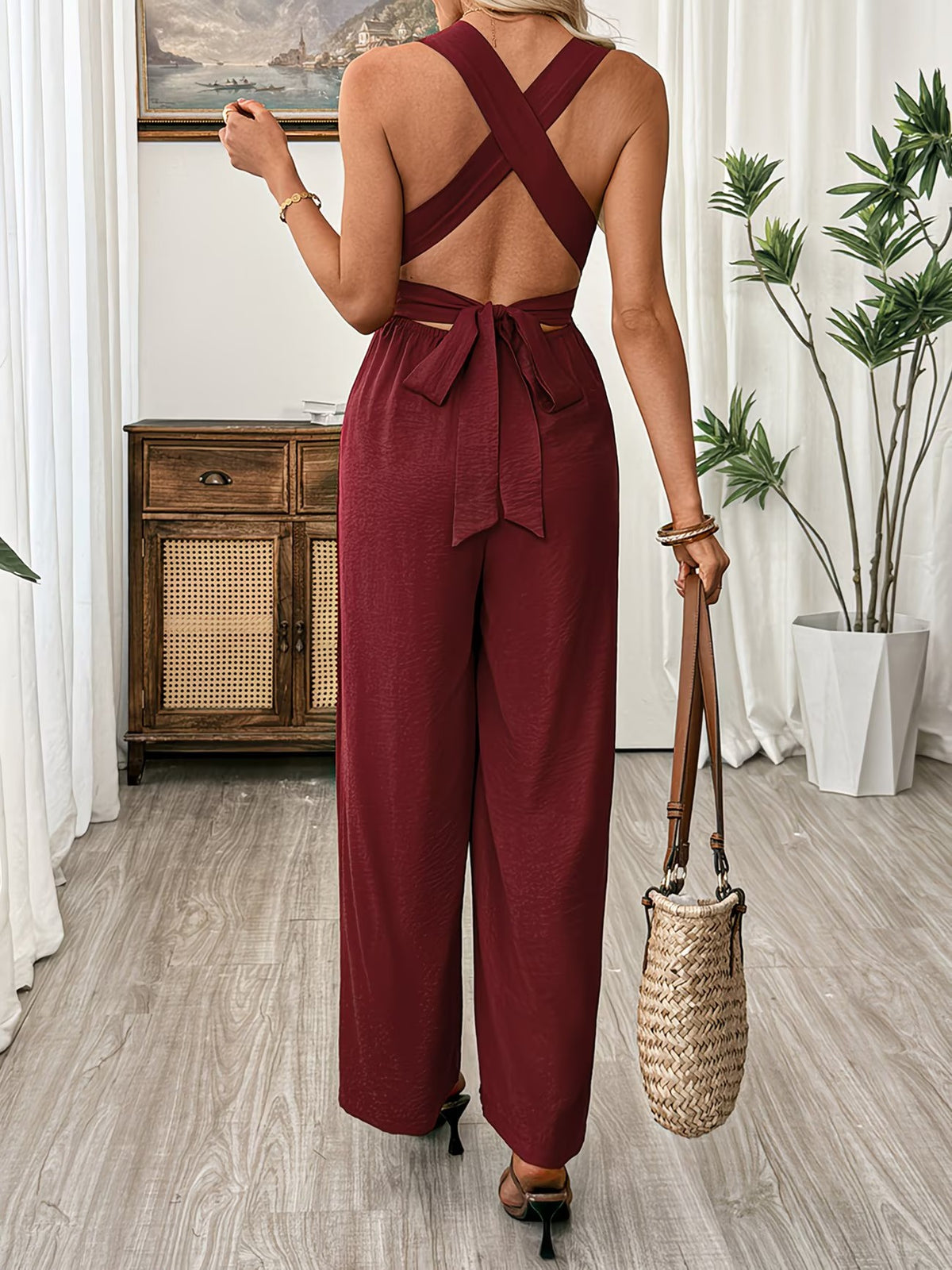 Women's V-Neck Wide-Leg Jumpsuit