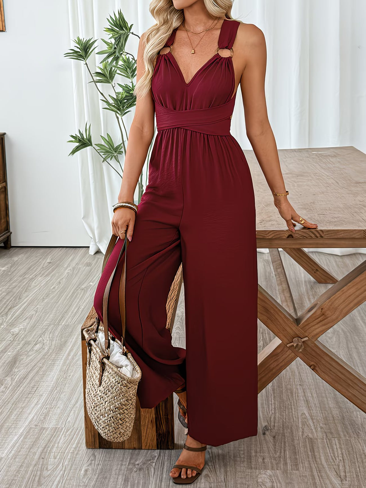Women's V-Neck Wide-Leg Jumpsuit