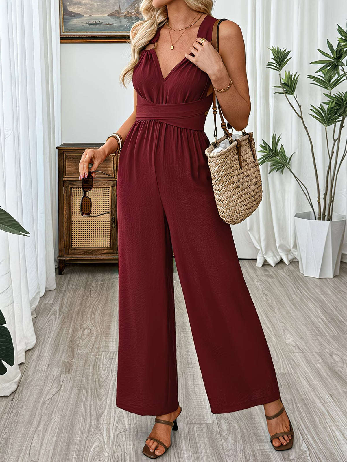 Women's V-Neck Wide-Leg Jumpsuit